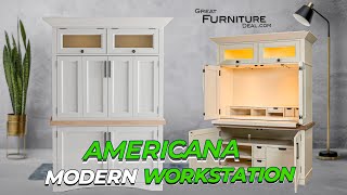 Americana Modern Workstation - Versatile Furniture for all your needs. Computer hutch & Storage