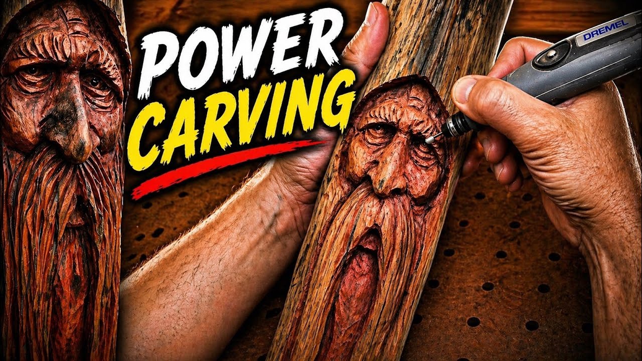 Red Cedar Wood Spirit Power Carving with Dremel 3000 - Kutzall