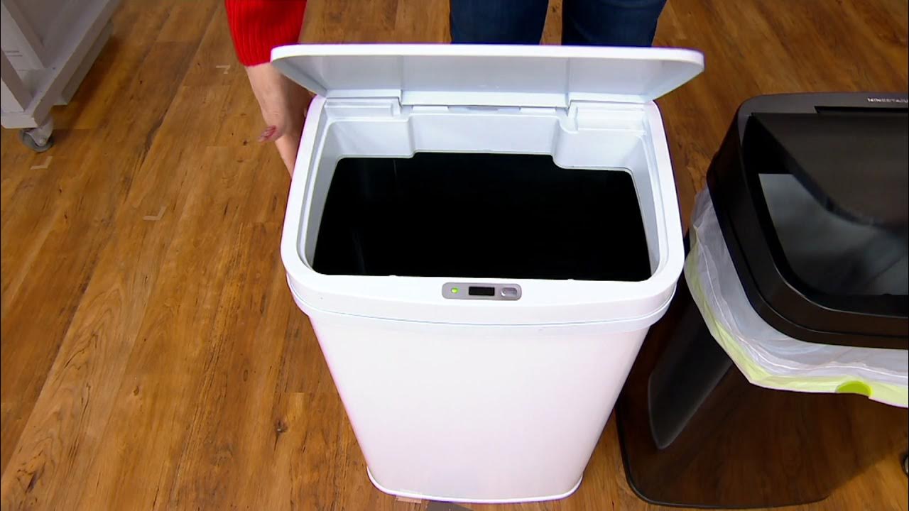 NINESTARS 13.2G Stainless Steel Motion Sensor Trash Can with Liners on