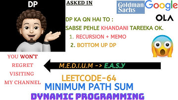Minimum Path Sum | Recursion | Bottom Up | Leetcode 64 | codestorywithMIK