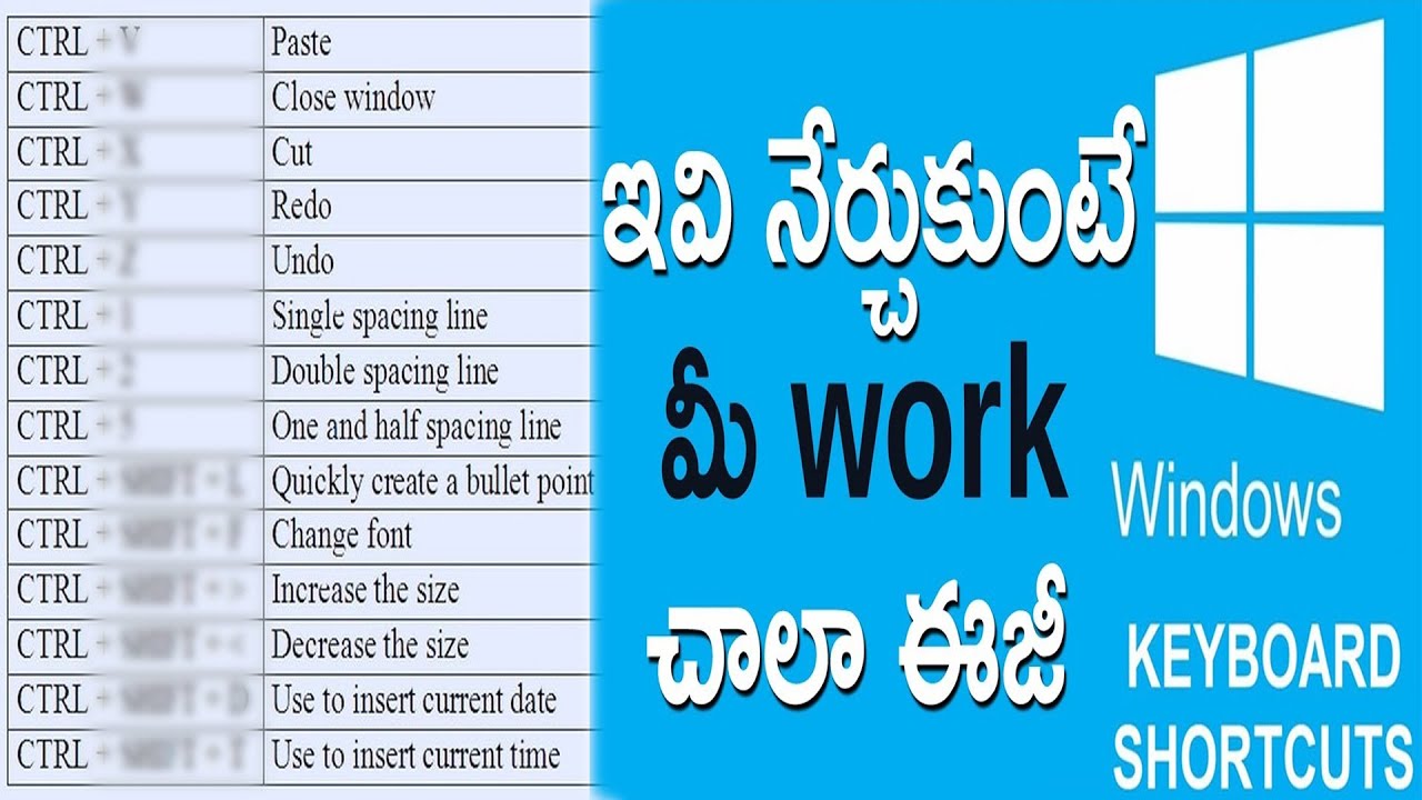 Keyboard Shortcuts in Windows | Computer Basics for Beginners in TELUGU ...