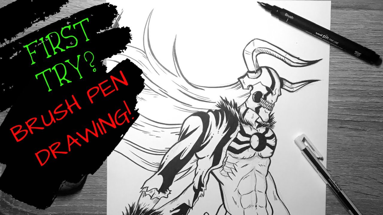Drawing with a BRUSH PEN for the FIRST TIME - Bleach Hollow Ichigo ...