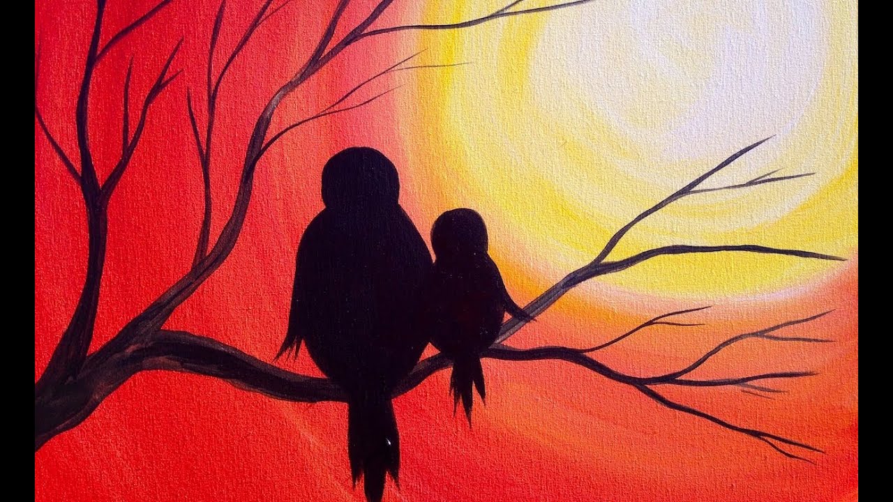 Easy Acrylic Painting Simple Mama Bird Sunset The Art Sherpa