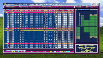 My Dos Music Editor (Tracker) running under Dosbox. Song PANORAMA. (OPL3)
