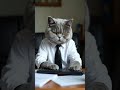 cat wearing a buisness shirt and tie , sitting at desk with keyboard#working# keyboard#professional