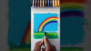 Easy rainbow sky drawing with oil pastel colour #shorts #drawing #painting