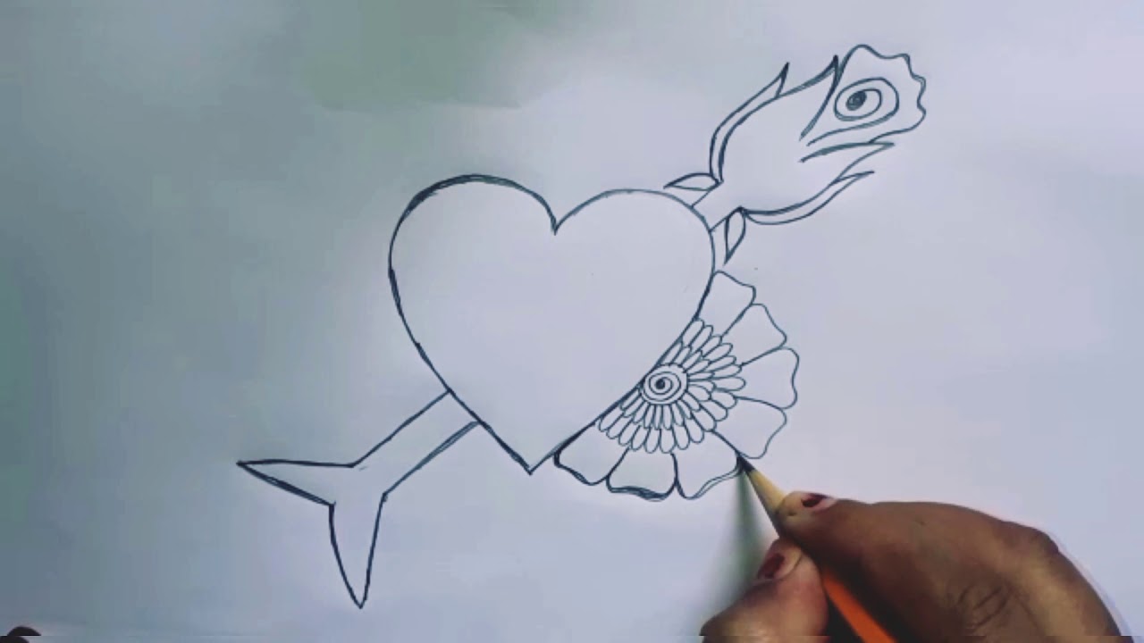 pics Love Simple Heart Pencil Drawing draw a simple heart flower pencil art