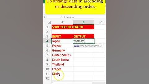 Sort text by Length | SORTBY Function in excel | excel tutorial | #shorts