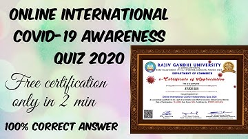 ONLINE INTERNATIONAL COVID-19 AWARENESS QUIZ 2020| Quiz with answer| Get your Certificate