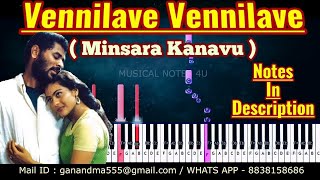 Video thumbnail of "Vennilave Vennilave Piano notes | minsara kanavu | Ar Rahman | Musical notes 4u"