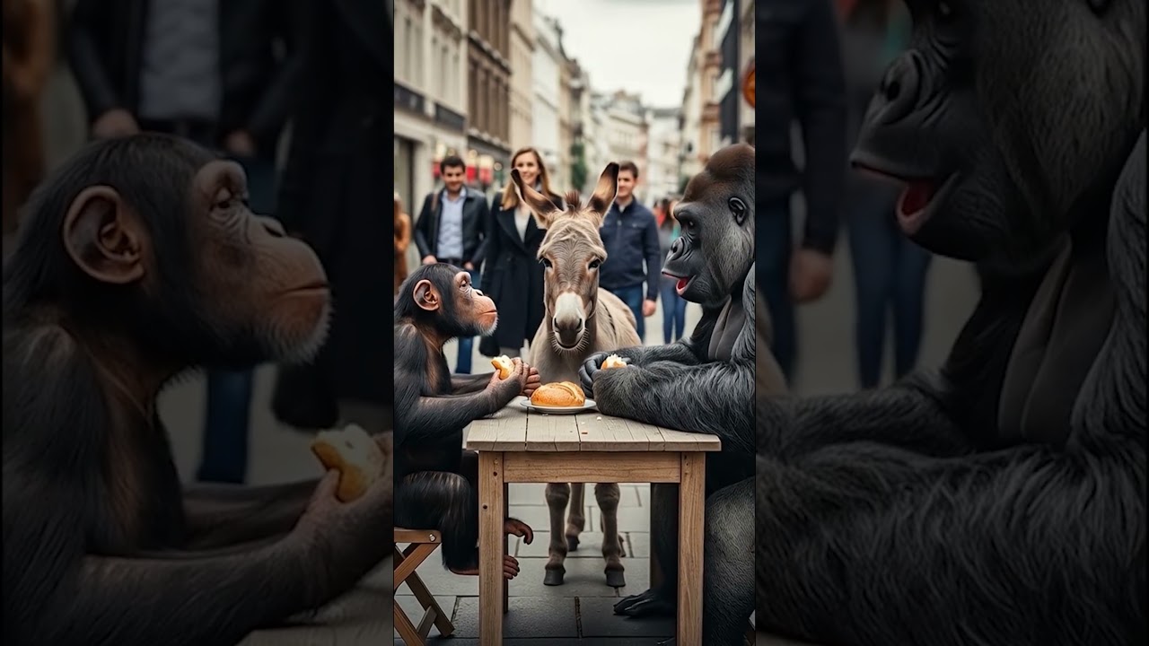 Funny AI Video: Donkey, Gorilla🦍, and Chimpanzee🐵 