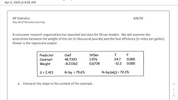 AP Stats - Reading regression output