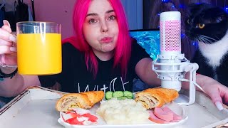 Домашний мукбанг /пюре,слойка косичка,крабовое мясо/mukbang