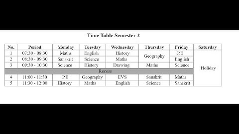 Time Table Using HTML and Basic CSS