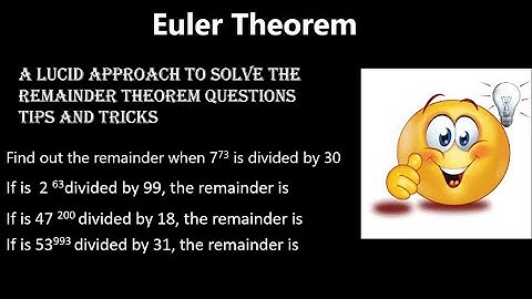 Remainder theorem (Part-2 )using Euler theorem in hindi. An easiest approach to solve the question