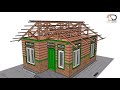 Desain Rumah Setengah Tembok / Rumah Semi Permanen Minimalis 5 x 8 m dengan 2 Kamar Tidur