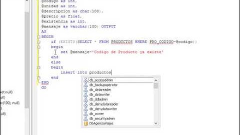 procedimientos almacenados SQL Server Insert