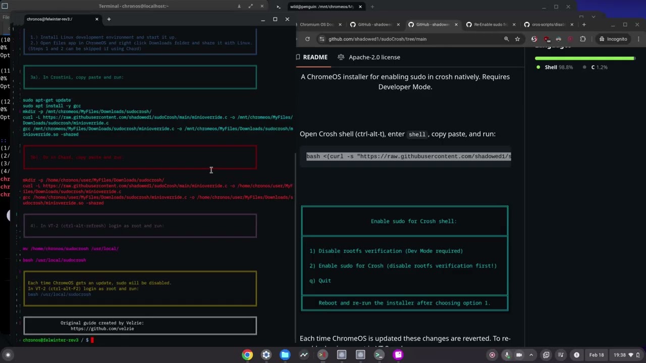 How to enable sudo in chromeOS shell - YouTube