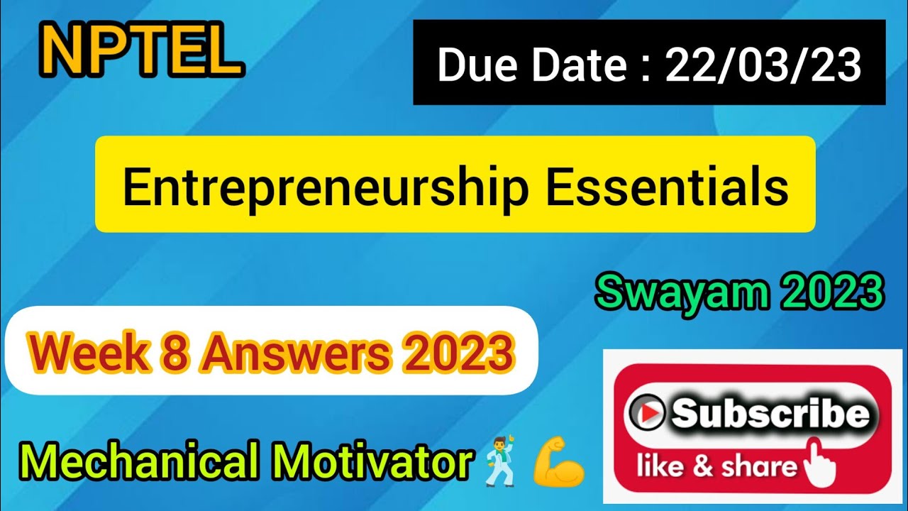 entrepreneurship nptel assignment answers 2023 week 6