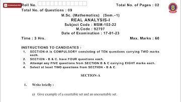 MSC 1ST SEM MATHEMATICS REAL ANALYSIS 1ST JAN 2023 | PTU