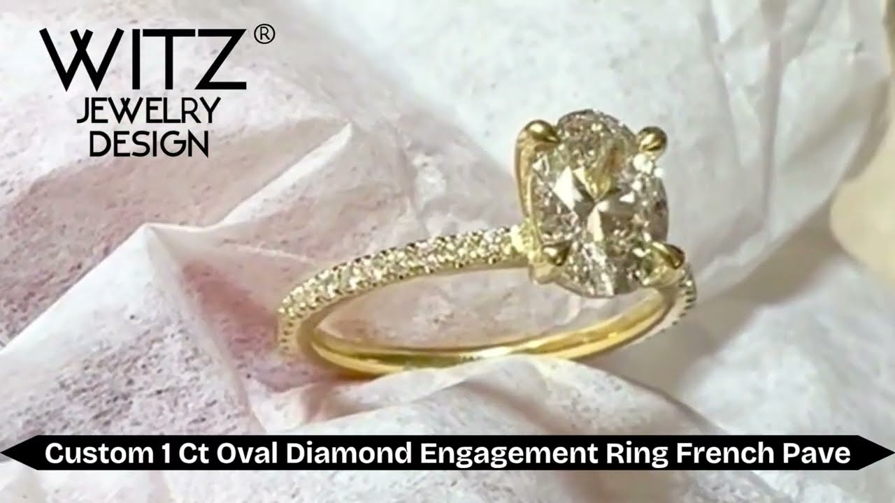 Custom 1 ct 18k Gold Oval French Pave Engagement Ring: Designed on CAD, Finished by Hand