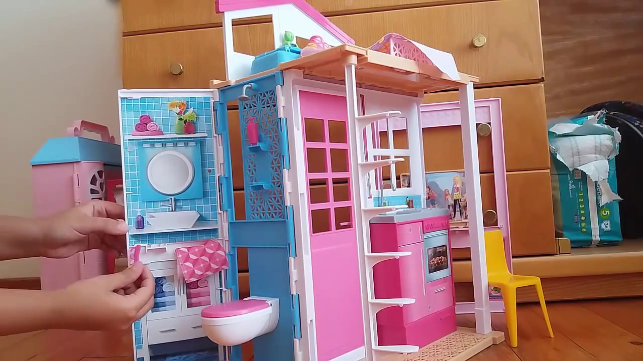 barbie portatif evi havuzlu 2 katli ve 3 bolmeli en guzel barbie evi youtube