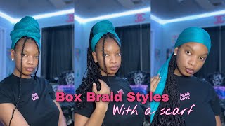 Box braid styles with headwrap | Easy