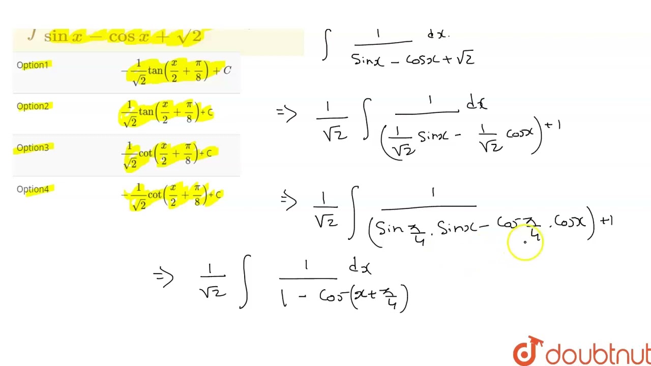 Int 1 sin X Cos X sqrt 2 dx Equals 12 INDEFINITE INTEGRALS Int 1 sin X Cos X sqrt 2 dx Equals 12 INDEFINITE INTEGRALS