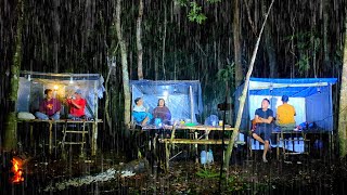 Camping in heavy rain|| It rained heavily all night, making the huts & cooks busy.