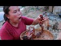 survival in the rainforest-woman found hunchrouk with wild chicken cook for dog -Eating delicious HD