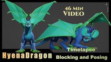 Timelapse 46 Min blocking and posing a HyenaDragon in Blender with BlockSurfaces addon #blender