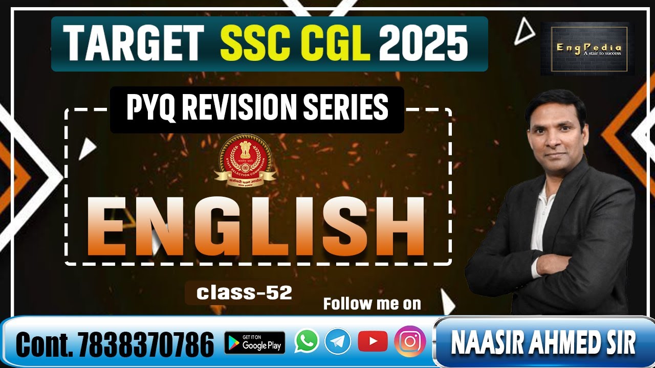 SSC CGL 2025 English Previous Year Question SSC English PYQ Practice Series  (EngPedia) Class-52