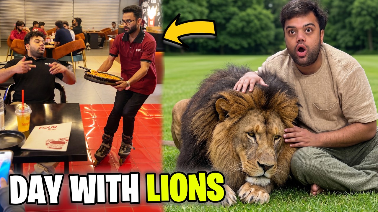 I Spent A Day With Lions 🦁 | Viral Skating Waiter Came To My Restaurant 😂