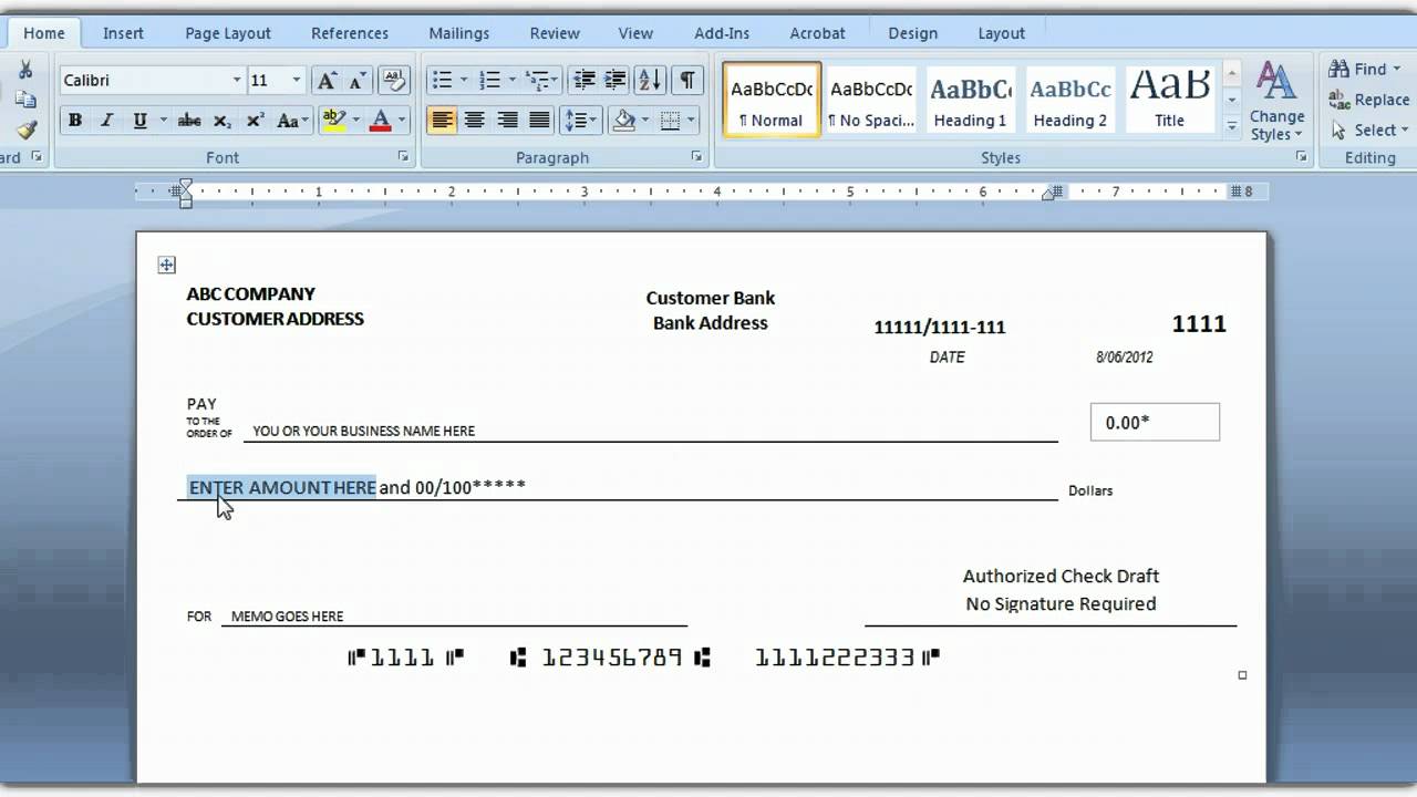 How To Print A Check Draft Template With Regard To Cashiers Check Template