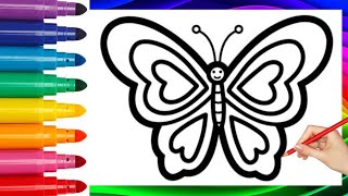 Beautiful Butterfly Drawing ,Painting and Coloring for Kids \& Toddlers|How to Draw Butterfly