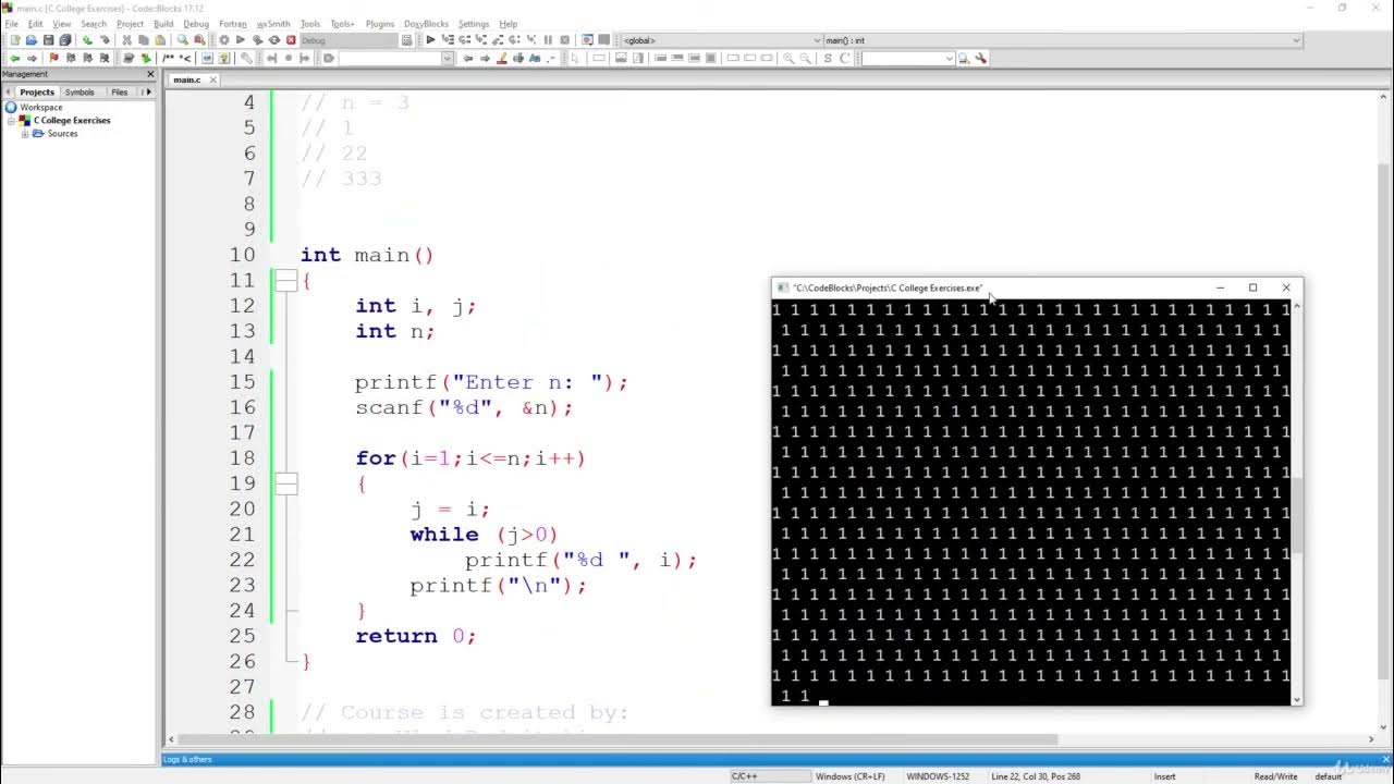 C Programming Example Nested Loops Print Right Angle Triangle Pattern ...