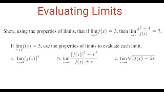 EVALUATING LIMITS Using Different Properties Of Limits