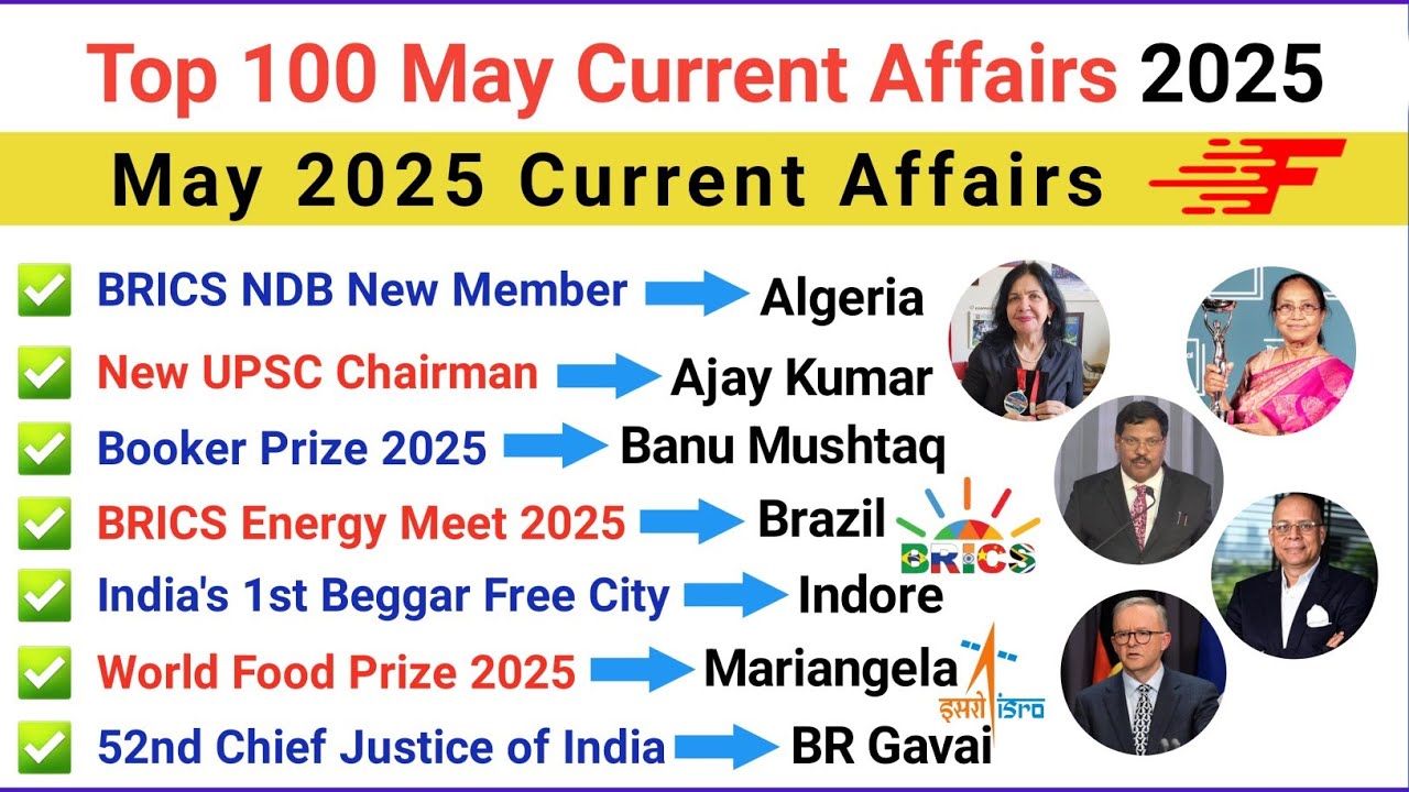 Monthly Current Affairs 2025 || May 2025 Current Affairs || Top 120 MCQ ...