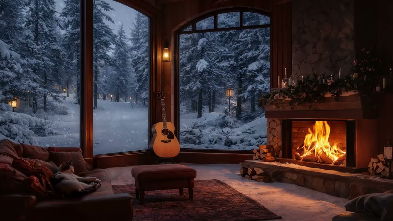 Soft Acoustic Guitar Ambiance in winter | Perfect for Cozy Cafés & Relaxation, Sleep