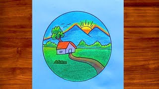 How to Draw best scenery drawing || best scenery drawing with oil pastels#trending #viral #drawing