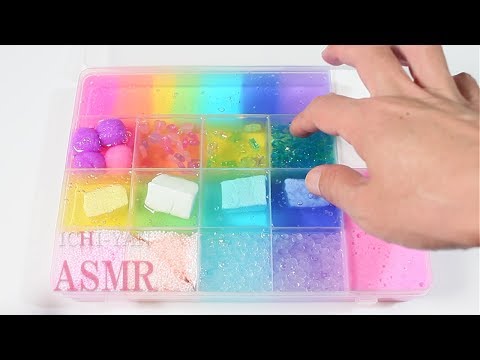 【ASMR】めっちゃキレイ！レインボー・クリアスライムでスライムパレット作りました diy rainbow clear slime『音フェチ』