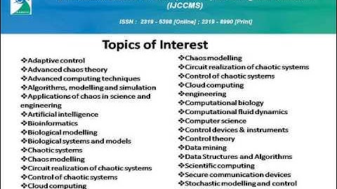 International Journal of Chaos, Control, Modelling and Simulation (IJCCMS)