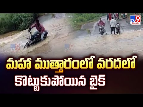 Heavy Rain Hits Jayashankar Bhupalpally : మహా ముత్తారంలో వరదలో కొట్టుకుపోయిన బైక్ - TV9 - TV9