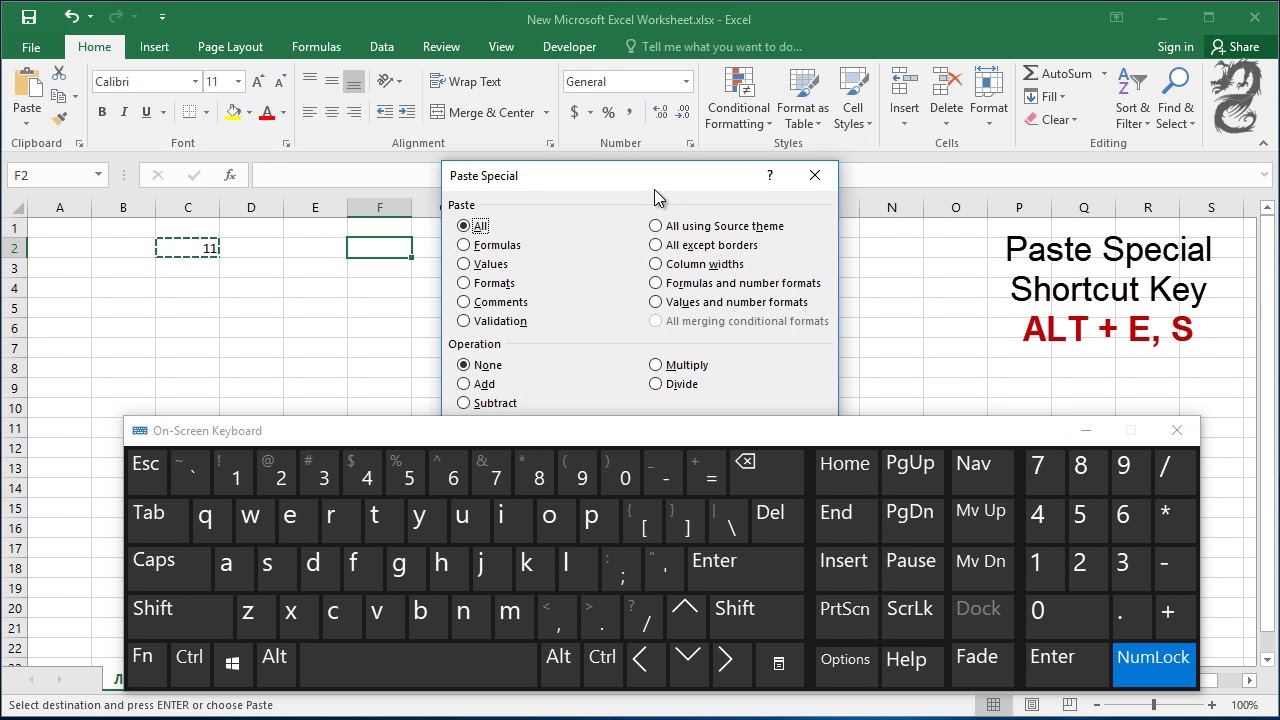 excel how to paste values shortcut