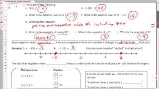 1.2 Multiplying & Dividing Integers Part 1