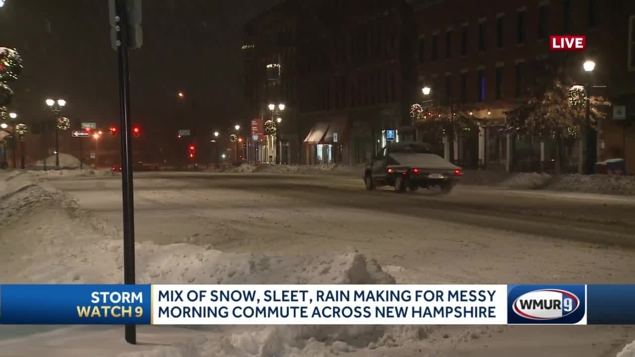 Roads slick in Concord area as snow, wintry mix continue - YouTube