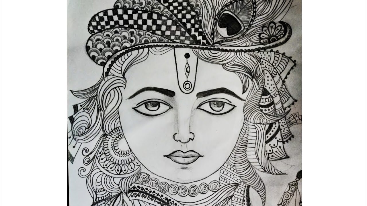 How to draw with HB pencil sketch of lord Krishna | mandala art | kanha