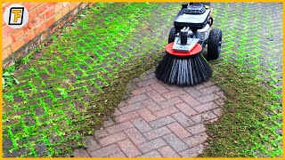 It Scrubs MOSS CRYSTAL CLEAN !  Satisfying Street Sweeper & Driveway Cleaning Machines