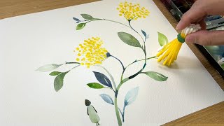 Cotton Swabs Painting Technique / Yellow Watercolor Painting