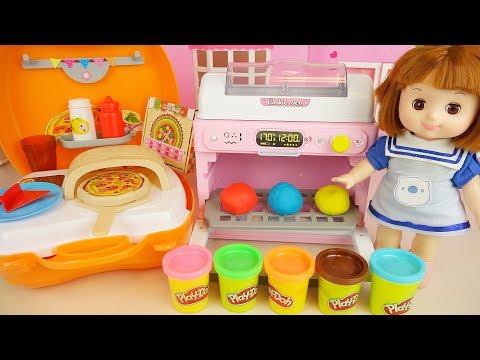 Baby <strong>doll</strong> and play doh <strong>pizza</strong> cooking play baby Doli play kitchen